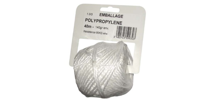 Ficelle polypropylène - 1.0/3 - D3 mm - pelote - 140 g - L : 42 m - blanche