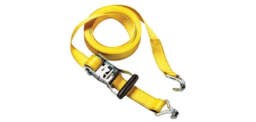 Sangle d'arrimage à cliquet - crochet en J - L : 4.5 m - l : 35 mm - jaune