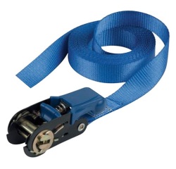 Sangle d'arrimage à cliquet - sans crochet - L : 5 m - l : 25 mm - bleu