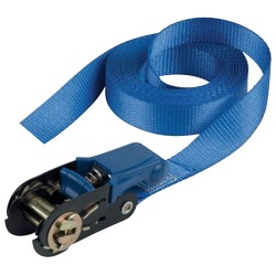 Sangle d'arrimage à cliquet - sans crochet - L : 5 m - l : 25 mm - bleu