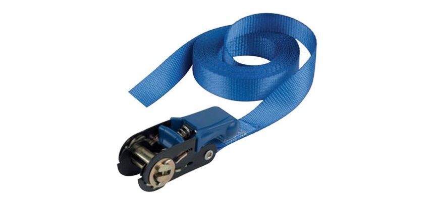 Sangle d'arrimage à cliquet - sans crochet - L : 5 m - l : 25 mm - bleu