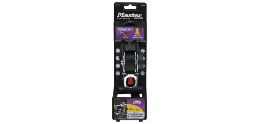 Sangle d'arrimage rétractable - crochet S - L : 3 m - l : 25 mm - noir