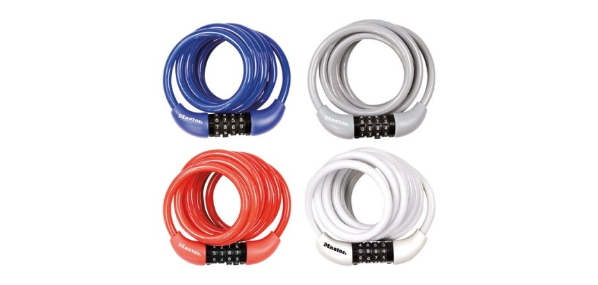 Câble antivol s'enroulant - à combinaison - 1.8 m x 8 mm - coloris assortis