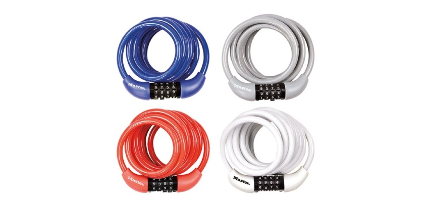 Câble antivol s'enroulant - à combinaison - 1.8 m x 8 mm - coloris assortis