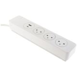 Multiprise - Easy Eject - 3 x 2P+T - 2 ports USB - blanc