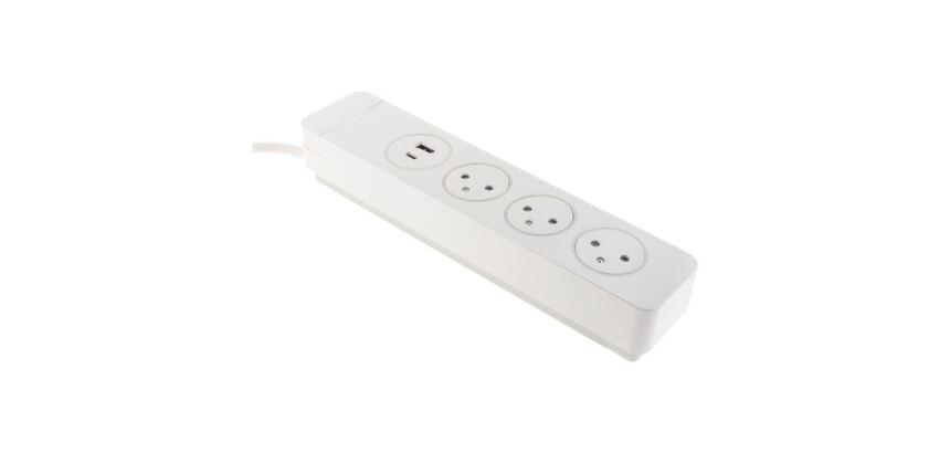 Multiprise - Easy Eject - 3 x 2P+T - 2 ports USB - blanc