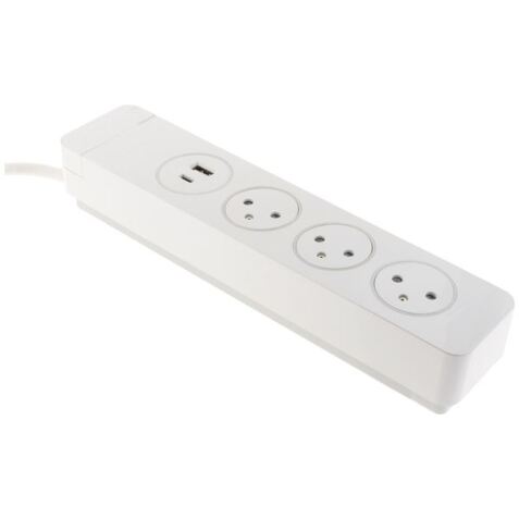 Multiprise - Easy Eject - 3 x 2P+T - 2 ports USB - blanc