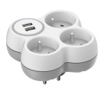 Multiprise - triplite 2P+T - 16A - 2 ports USB - blanc/ gris