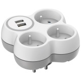 Multiprise - triplite 2P+T - 16A - 2 ports USB - blanc/ gris