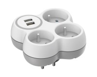 Multiprise - triplite 2P+T - 16A - 2 ports USB - blanc/ gris