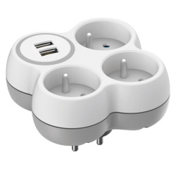Multiprise - triplite 2P+T - 16A - 2 ports USB - blanc/ gris