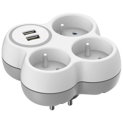 Multiprise - triplite 2P+T - 16A - 2 ports USB - blanc/ gris