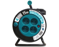 Enrouleur ménager - 15 m - 3G1.5 mm² - 4 prises -  bleu