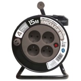 Enrouleur ménager - 15 m - 3G1.5 mm² - 4 prises -  taupe