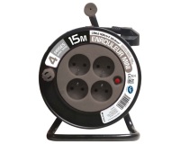 Enrouleur ménager - 15 m - 3G1.5 mm² - 4 prises -  taupe