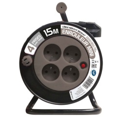 Enrouleur ménager - 15 m - 3G1.5 mm² - 4 prises -  taupe