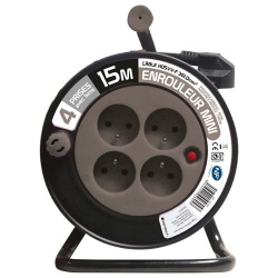 Enrouleur ménager - 15 m - 3G1.5 mm² - 4 prises -  taupe