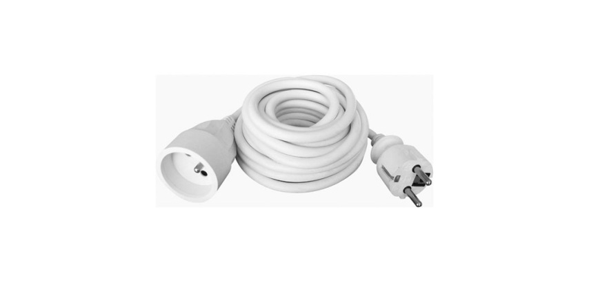 Prolongateur ménager 16A - H05VV-F 3G1.5mm² - 5 m - blanc