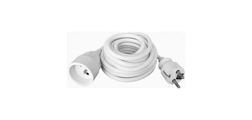 Prolongateur ménager 16A - H05VV-F 3G1.5mm² - 5 m - blanc