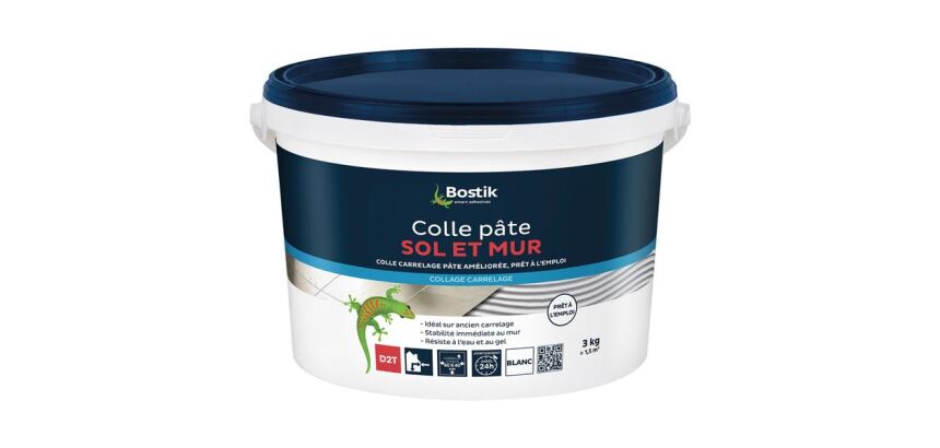 Colle carrelage en pâte améliorée - sol et mur - prêt à l'emploi - blanc -