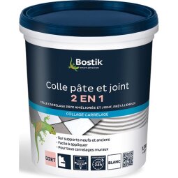 Colle pâte et joint carrelage 2 en 1 - prêt à l'emploi - blanc - 1,5 Kg