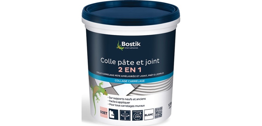 Colle pâte et joint carrelage 2 en 1 - prêt à l'emploi - blanc - 1,5 Kg