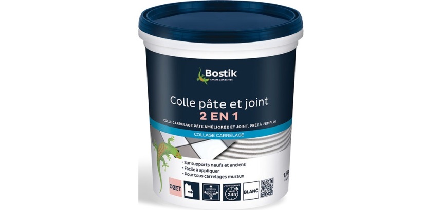Colle pâte et joint carrelage 2 en 1 - prêt à l'emploi - blanc - 1,5 Kg