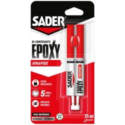 Colle bi-composants Époxy prise rapide Sader - Tube de 25 ml