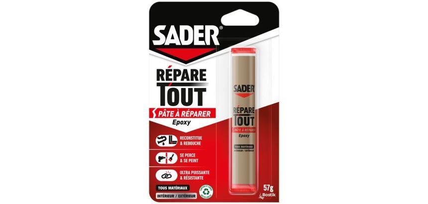 Pâte à réparer tous matériaux Répare Tout Epoxy Sader - Tube de 57 g