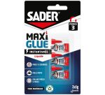 Colle liquide Maxi Glue instantanée tous matériaux Sader - Lot de 3 tubes de 1 g