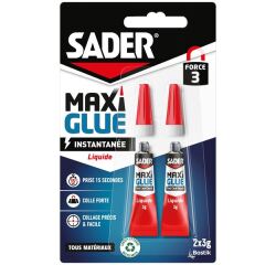 Colle liquide Maxi Glue instantanée tous matériaux Sader - Lot de 2 tubes de 3 g