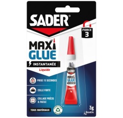 Colle liquide Maxi Glue instantanée tous matériaux Sader - Tube de 3 g