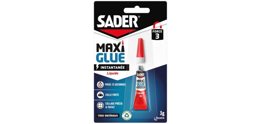Colle liquide Maxi Glue instantanée tous matériaux Sader - Tube de 3 g