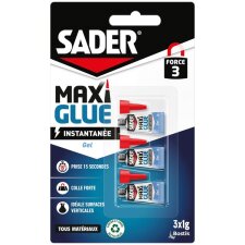 Colle en gel Maxi Glue instantanée tous matériaux Sader - Lot de 3 tubes de 1 g