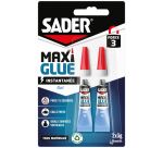 Colle en gel Maxi Glue instantanée tous matériaux Sader - Lot de 2 tubes de 3 g