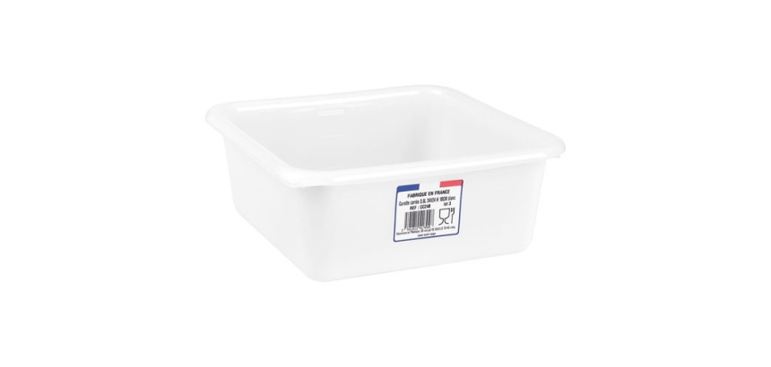 Cuvette carrée - Alimentaire -  24 cm - 3.5 L - blanc