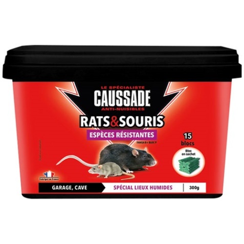 Appât bloc - rats et souris - espèces résistantes - 300 g - seau de 15 bloc