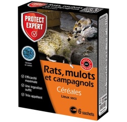 Appât céréales - rats, mulots et campagnols - 150 g - 6 sachets de 25 g