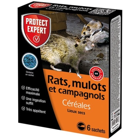 Appât céréales - rats, mulots et campagnols - 150 g - 6 sachets de 25 g
