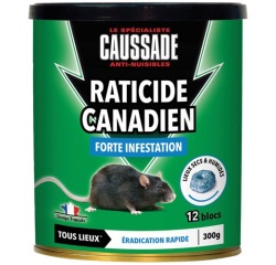 Appât bloc - flocoumafène - raticide canadien - 300 g - boite métal de 12 b