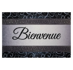 Tapis absorbant - Dallas - 40 x 60 x 0.5 cm - motif Bienvenue gris