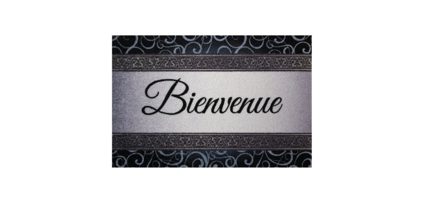 Tapis absorbant - Dallas - 40 x 60 x 0.5 cm - motif Bienvenue gris