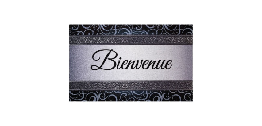 Tapis absorbant - Dallas - 50 x 80 x 0.5 cm - motif Bienvenue gris