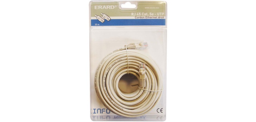 Cordon RJ 45 mâle à mâle - CAT.5E U/UTP - 20 m - gris