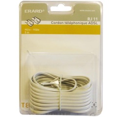 Cordon RJ11 mâle à mâle - 5 m - blanc