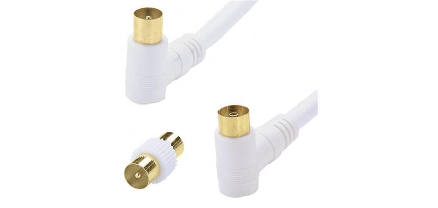 Cordon TV gold - M 9.52 mm - F 9.52 mm - coudé 90° - adaptateur - 2 m - bla