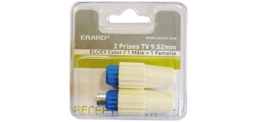 Kit de 2 prises - TV - 9.52mm - M/F - blanc