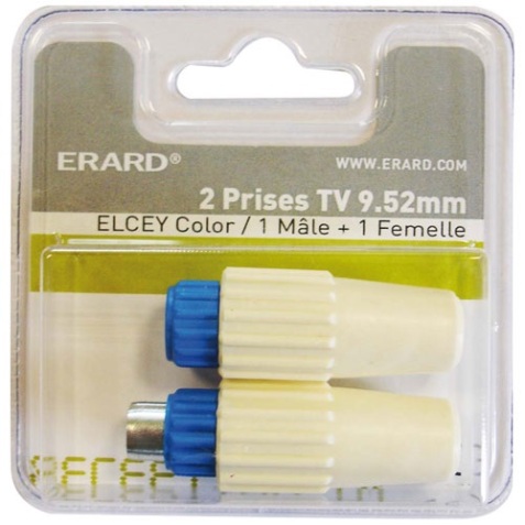 Kit de 2 prises - TV - 9.52mm - M/F - blanc