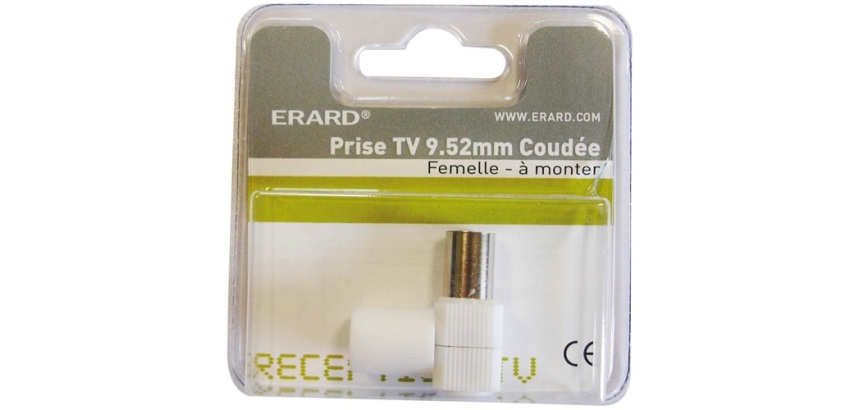 Prise TV - F 9.52 mm - coudé 90° - blanc