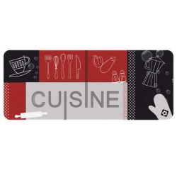 Tapis multi-usage - de cuisine - 50 x 120 cm - motif Cuisine rouge/noir